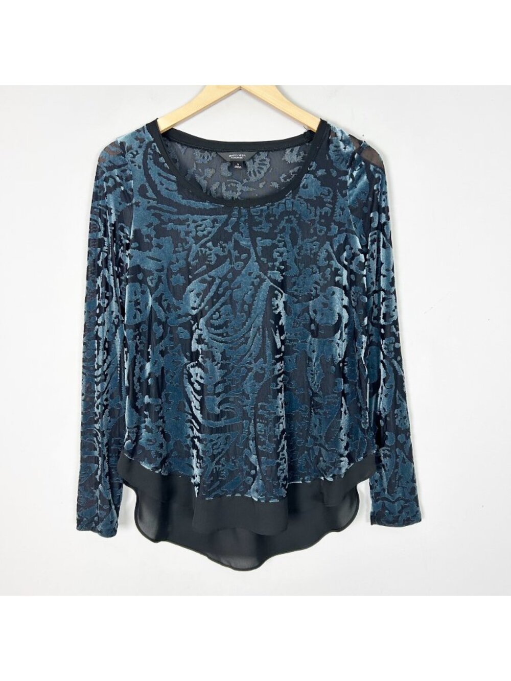Simply Vera Wang Black & Blue Velvet Burnout Top Dark Vamp Whimsigoth Size Small